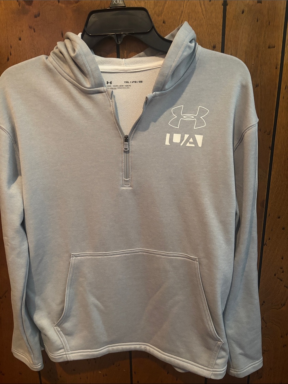 Under Armour youth Light Gray Half-Zip Hoodie with White Logo